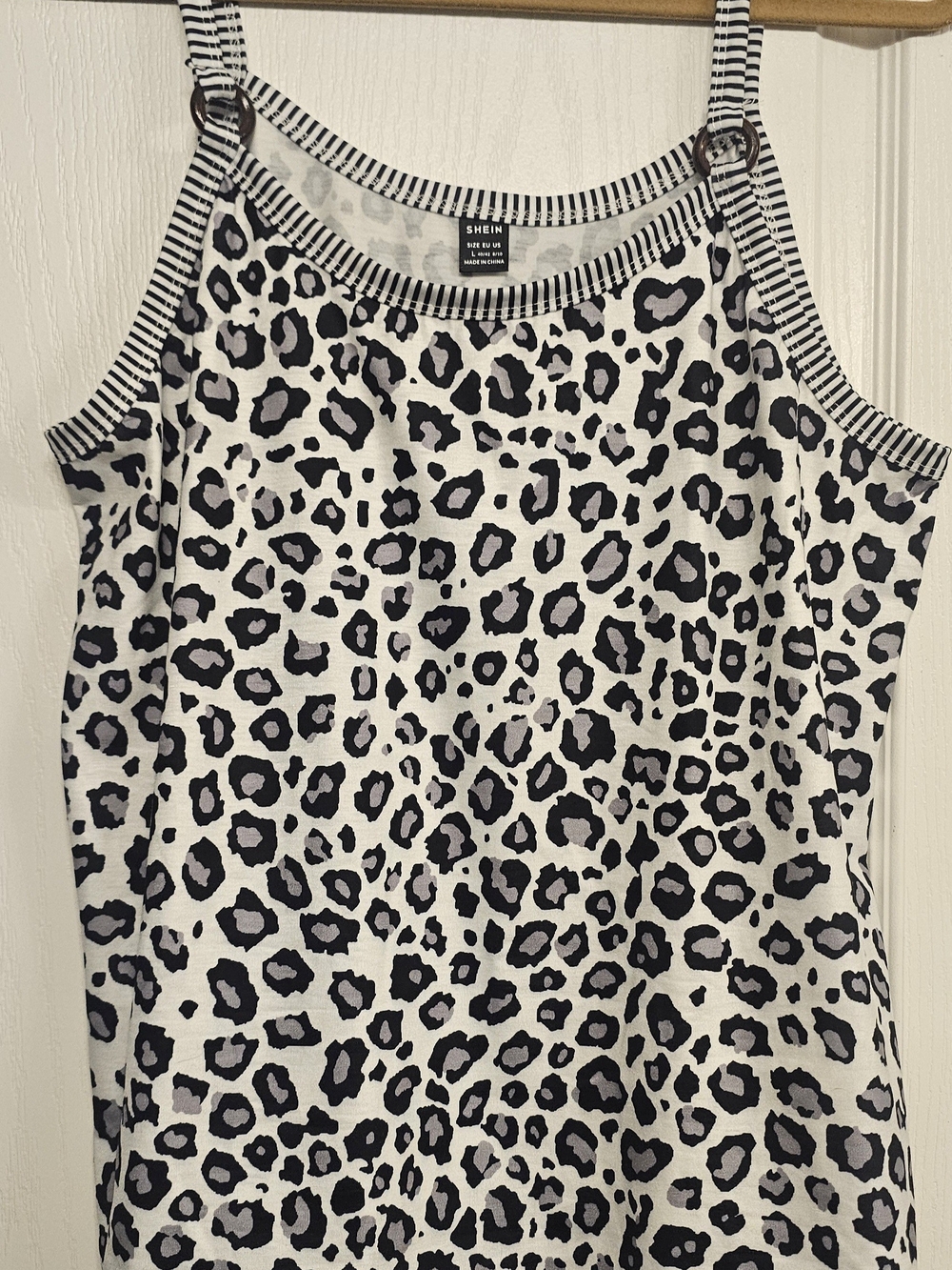 SHEIN Black & White Leopard Print Cami with Striped Straps